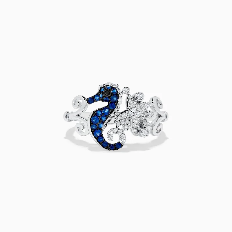 Jewelry Clearance Sale – Final Reductions Seaside 14K White Gold Sapphire and Diamond Seahorse Ring