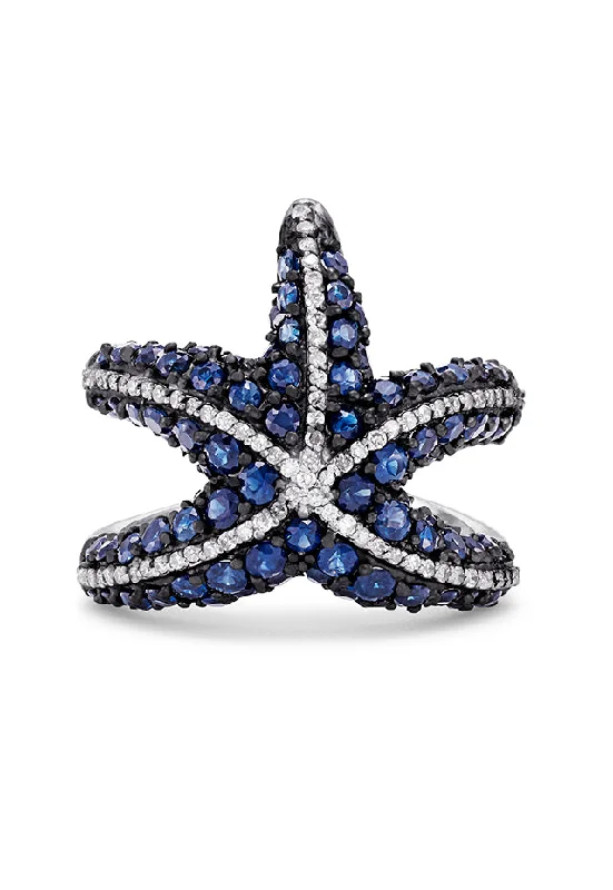 Elegant Designs, Unbeatable Discounts – Shop Jewelry Now Seaside 14K White Gold Sapphire & Diamond Starfish Ring