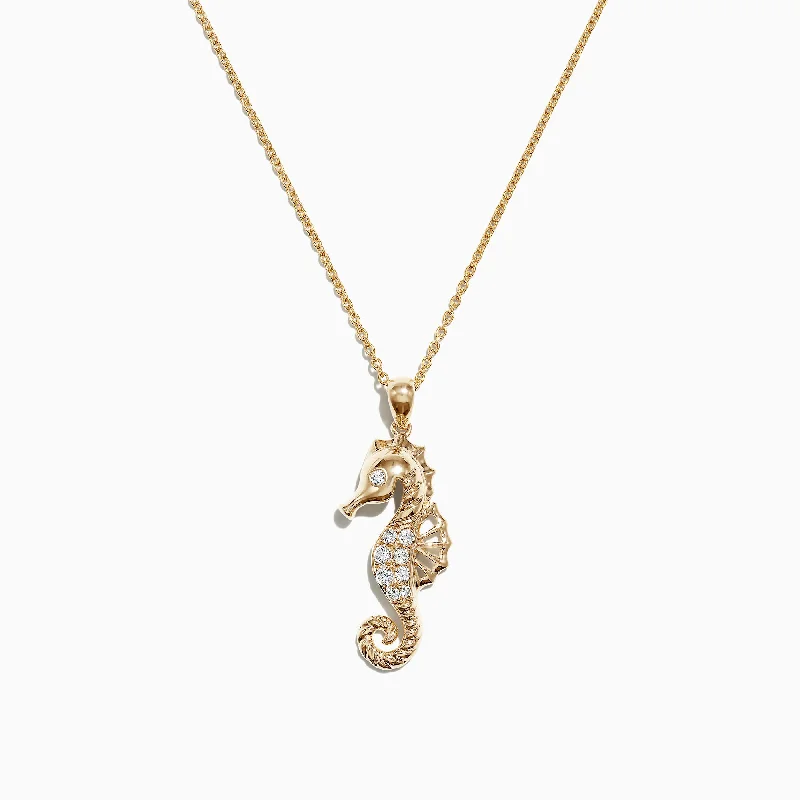 Get Your Favorite Jewelry At The Best Price Seaside 14K Yellow Gold Diamond Seahorse Pendant, 0.15 TCW