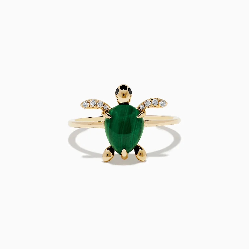 Big Discounts On Elegant Jewelry Collections Seaside 14K Yellow Gold Malachite and Diamond Turtle Ring