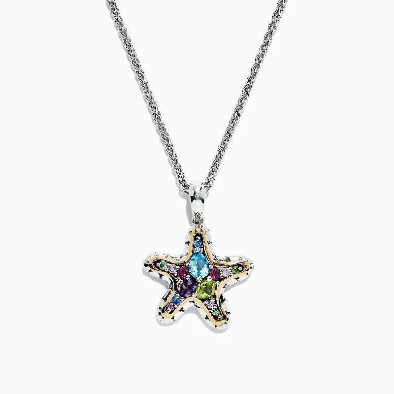 Get The Jewelry You Love At A Price You Love Seaside Sterling Silver & 18K Gold Multi Gemstone Starfish Pendant, 1.82 TCW