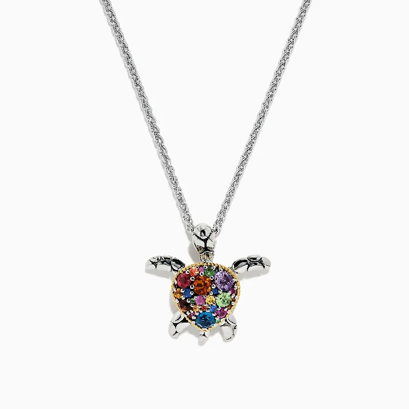 Seasonal Jewelry Clearance – Best Styles At The Lowest Prices Seaside Sterling Silver Multi Gemstone Turtle Pendant, 2.00 TCW