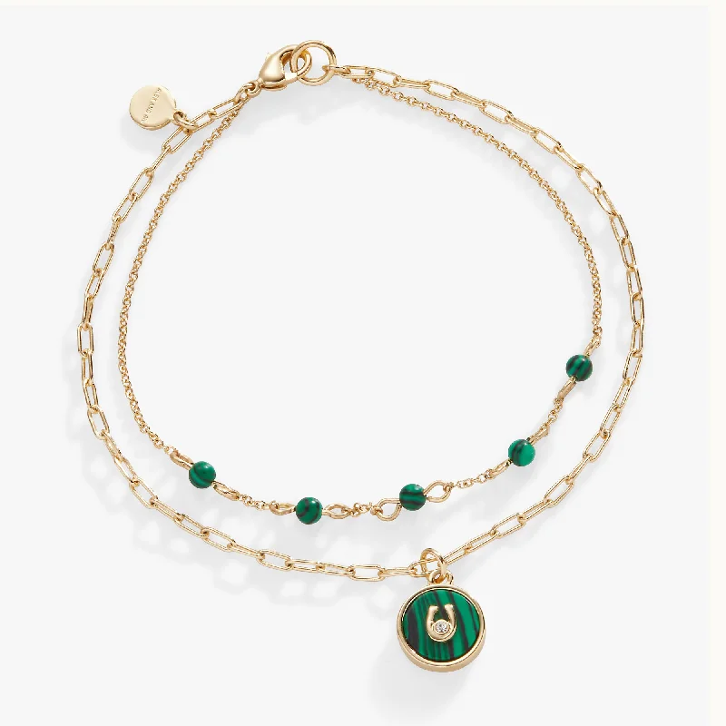 Timeless Elegance Now At Special Discounts Horseshoe Double Row Bracelet, Reconstituted Malachite