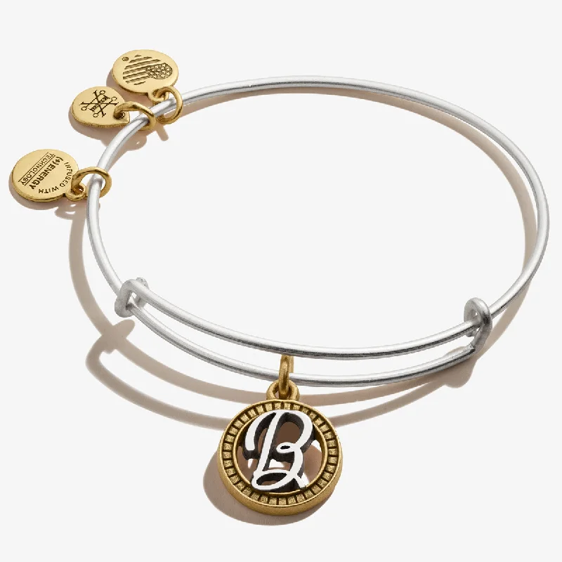 Trendy Minimalist Jewelry For Everyday Wear Initial B Charm Bangle, Two-Tone