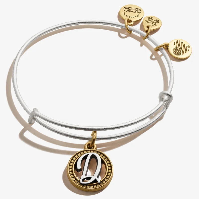 Customized Silver Jewelry For Unique Style Initial D Charm Bangle, Two-Tone