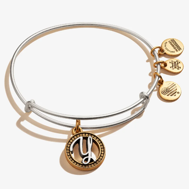 Special Deals On Handcrafted And Designer Jewelry Initial Y Charm Bangle, Two-Tone