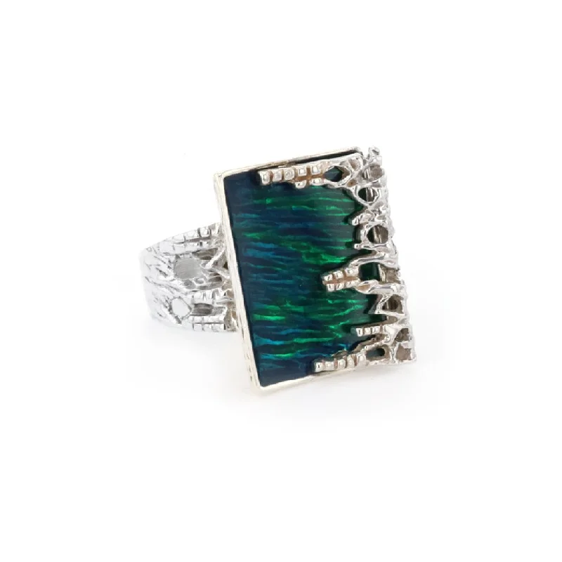 Jewelry Clearance – Final Chance To Save Big Iridescent Enamel Artisan Ring