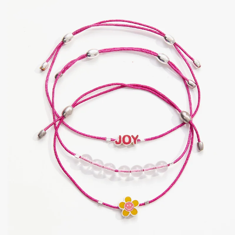 Gorgeous Jewelry, Limited-Time Savings Joy Flower Cord Bracelets, Set of 3