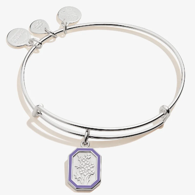 Chic, Trendy, And Affordable Jewelry Sale July Larkspur Flower Charm Bangle