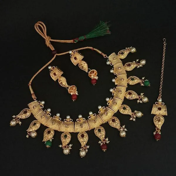 Fashion-Forward Jewelry At Incredible Prices Kriaa Green Austrian Stone And Pearl Necklace Set With Maang Tikka - 1107993C