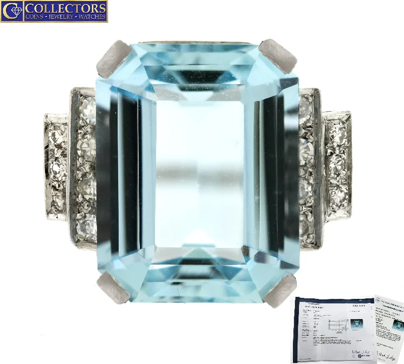 Huge Markdowns On Premium Jewelry Styles Ladies 18K White Gold 11.26ctw Natural Aquamarine Diamond Cocktail Ring EGL USA