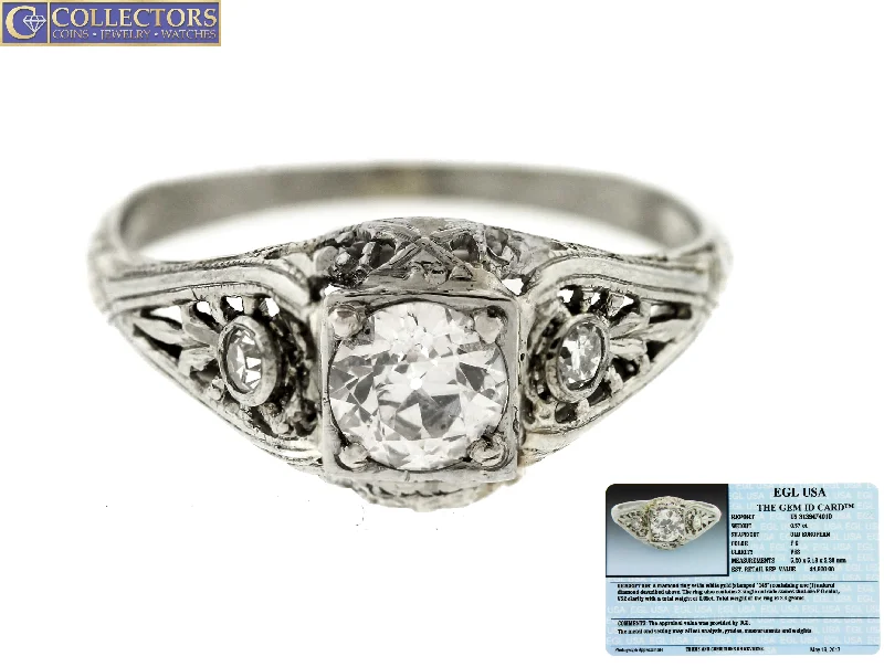 Unmissable Jewelry Clearance – Final Reductions Ladies Antique Art Deco 18K White Gold 0.63ctw Diamond Engagement Ring EGL