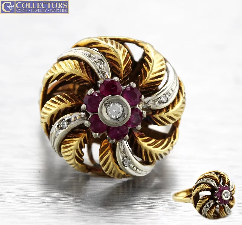 Must-Have Jewelry At Unbelievable Discounts Estate 18K Yellow Gold 0.30ctw Pink Rhodolite Diamond Spiral Cocktail Ring