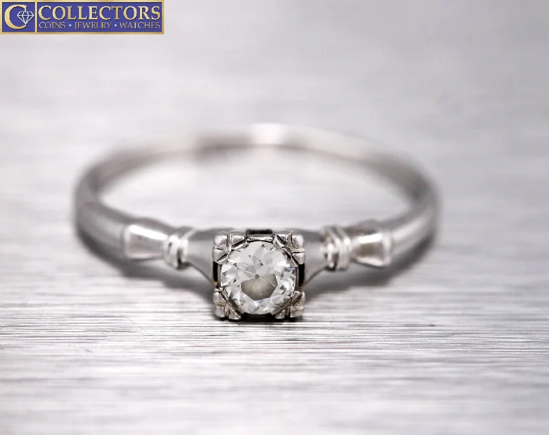 Limited Stock On Premium Jewelry At Low Prices Ladies Vintage Estate 14K White Gold 0.33ct Diamond Solitaire Engagement Ring