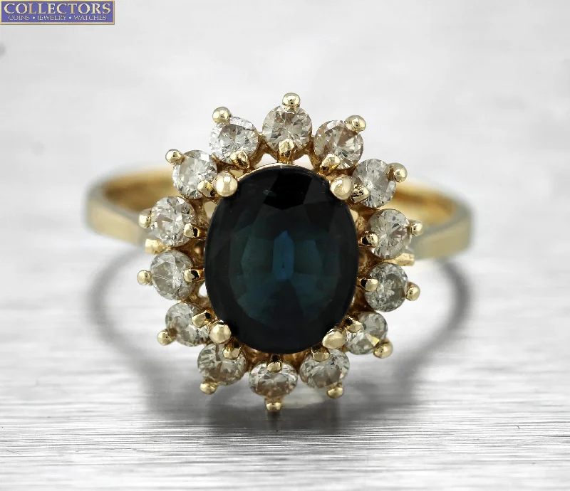 Sparkle For Less – Shop Our Limited-Time Jewelry Deals Ladies Vintage Estate 14K Yellow Gold 1.41ctw Diamond Blue Sapphire Halo Ring