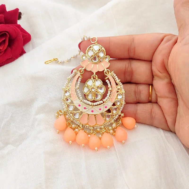 Bestselling Jewelry Now On Sale – Elevate Your Look Lalso Beautiful Peach Big Size Meenakari Kundan Maangtikka Hair Accessories wedding Jewelry