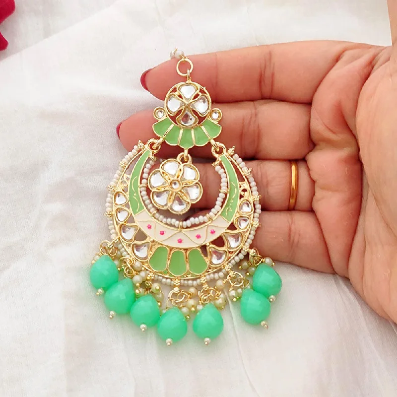 Limited-Time Offer On Elegant Jewelry Pieces Lalso Beautiful Sea Green Big Size Meenakari Kundan Maangtikka Hair Accessories wedding Jewelry