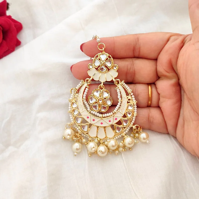 Shop Dazzling Jewelry At The Best Prices Lalso Beautiful White Big Size Meenakari Kundan Maangtikka Hair Accessories wedding Jewelry