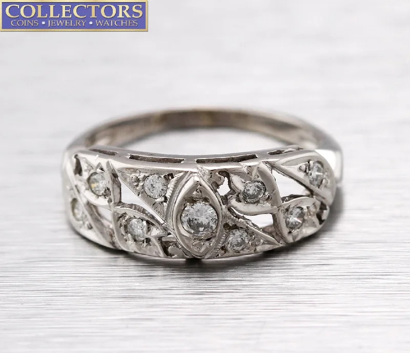 Unmissable Jewelry Sale – Shop Before It's Too Late Lovely Ladies Antique Art Deco 14K White Gold 0.23ctw Diamond Cocktail Ring