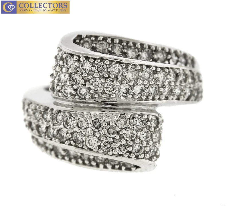 Shop Signature Jewelry Styles At Exclusive Prices Lovely Ladies Estate 14K White Gold 2.50ctw Diamond Cluster Bypass Cocktail Ring