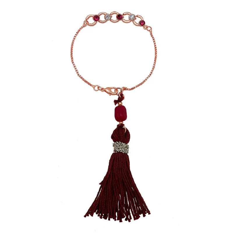 Handcrafted Jewelry Sale – Unique Designs At Low Prices Mahi Rose Gold Plated Pink and White Crystals Lumba Rakhi for Bhabhi (RAL1100713ZPin)