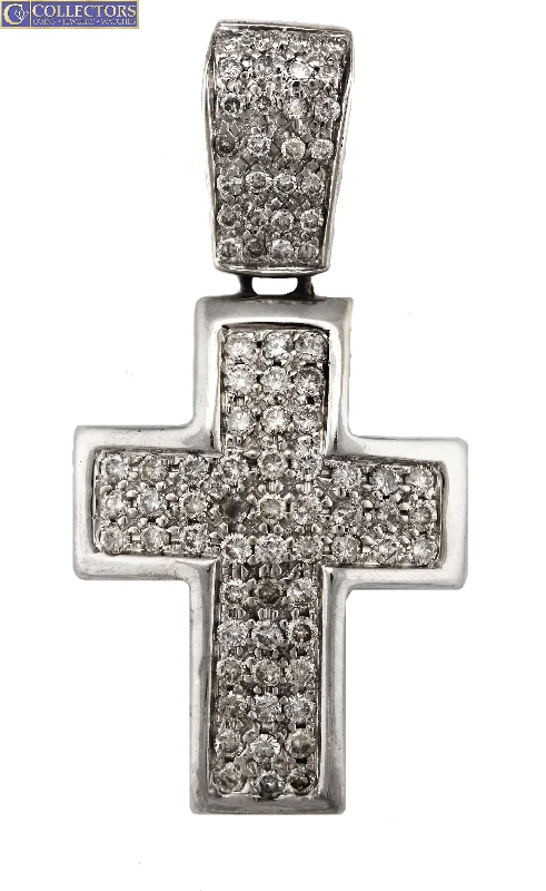 Stunning Jewelry Pieces At The Lowest Prices Ever Men's Modern 14K White Gold 1.36ctw Diamond Cross Necklace Pendant 19.0gr