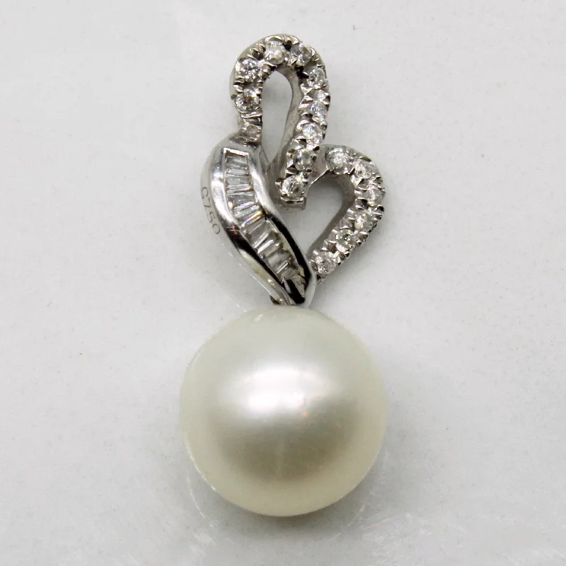 Romantic Heart-Shaped Jewelry For Special Gifts Pearl & Diamond Drop Pendant | 0.11ctw |