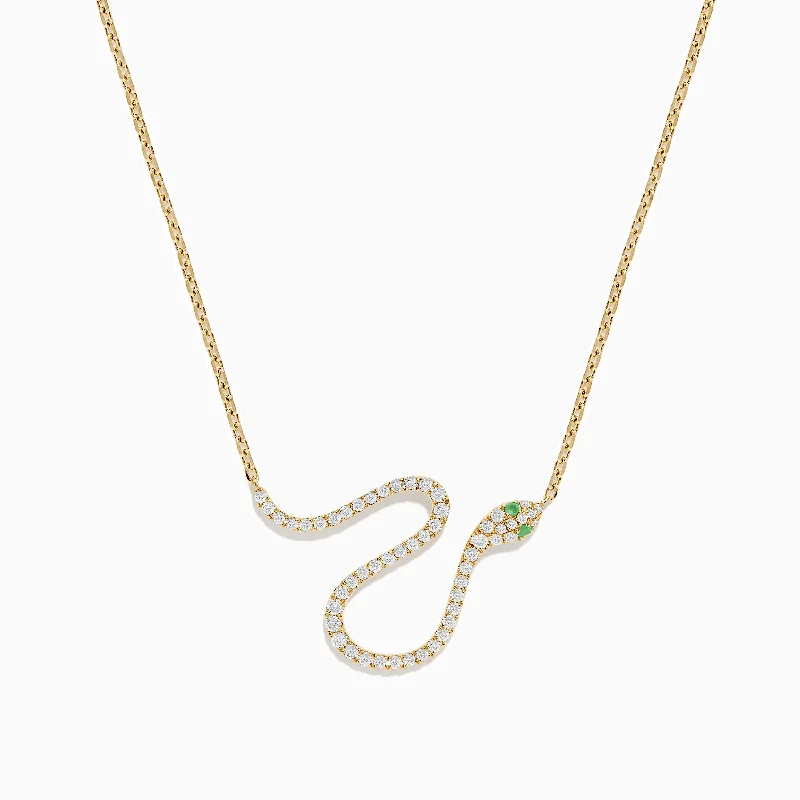 Luxury Jewelry Sale – Sparkle For Less Safari 14K Yellow Gold Emerald and Diamond Snake Necklace