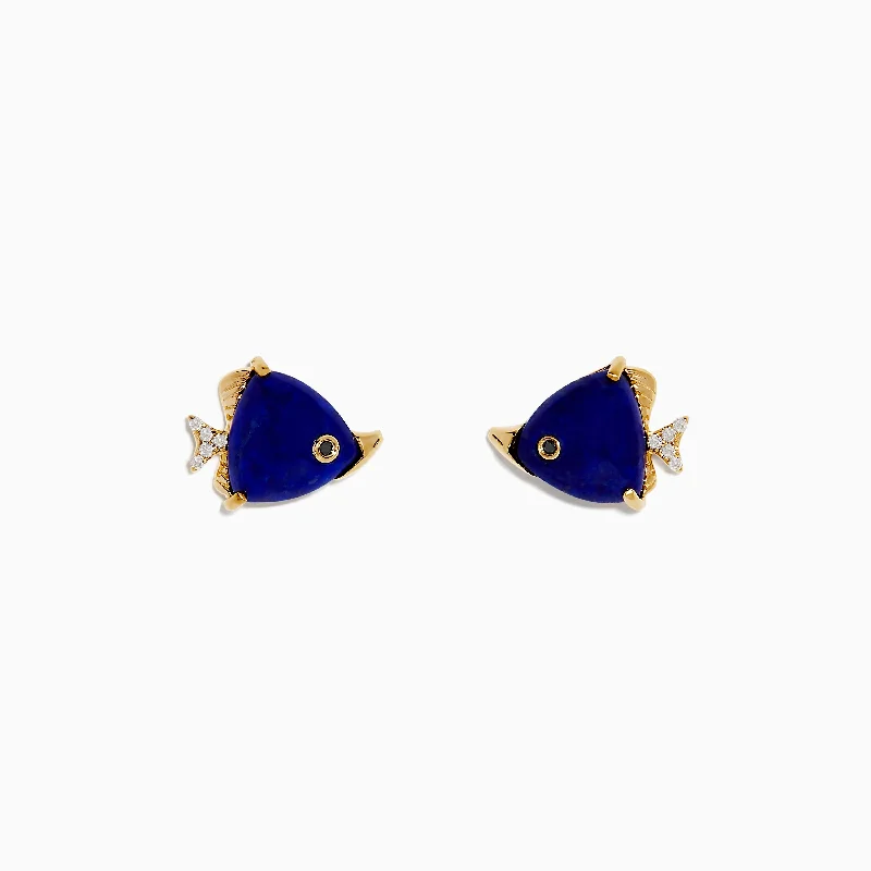 Make Your Outfit Shine With Discounted Jewelry Seaside 14K Yellow Gold Lapis and Diamond Fish Earrings