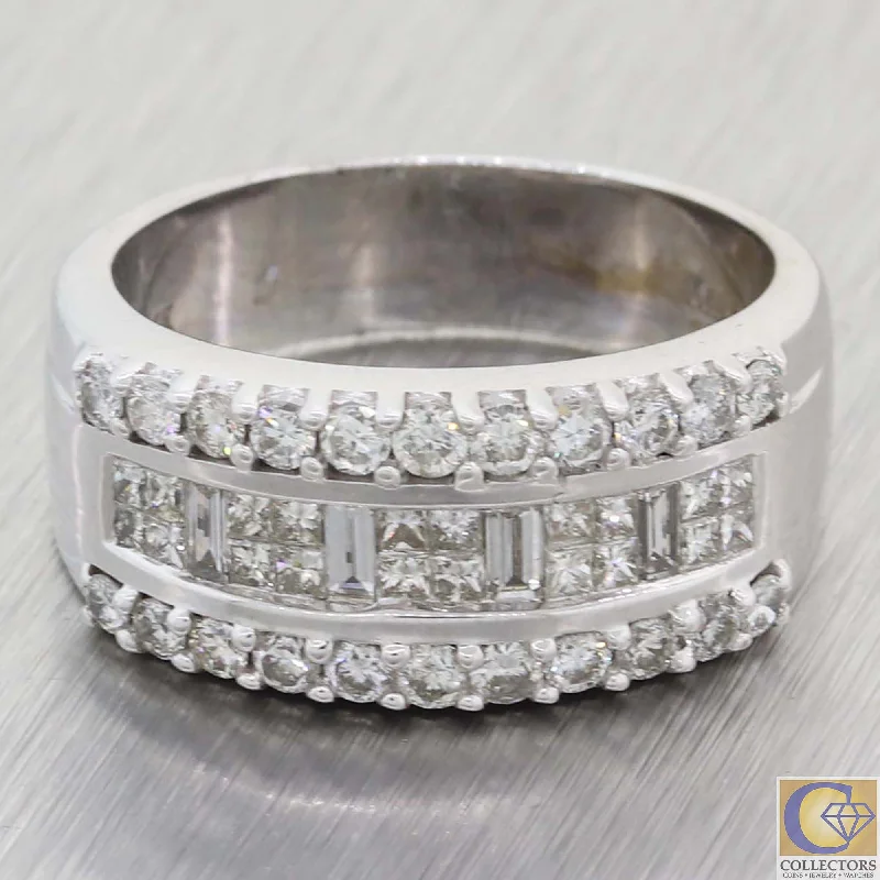 Jewelry Deals That Outshine The Rest Vintage Estate 14k White Gold 1.50ct 3 Row Diamond 9mm Wide Wedding Band Ring A8