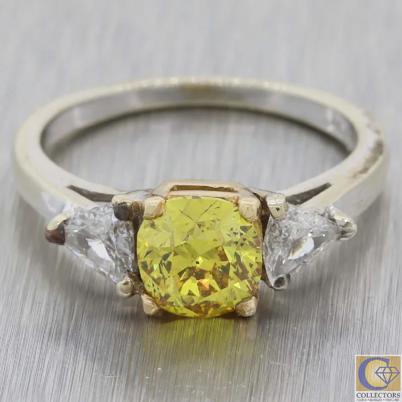 Stunning Jewelry At Even More Stunning Prices Vtg. Estate 14k White Gold 1.86ctw Fancy Yellow Trillion Diamond Engagement Ring