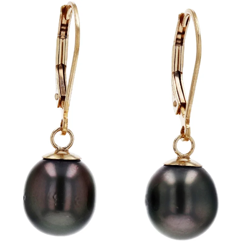 Dainty Floral Jewelry For Feminine Elegance Yellow Gold Tahitian Pearl Dangle Earrings